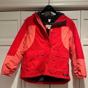 Kids Girls Lands' End Two-Tone Red Fleece Lined Jacket Coat, Size: L 14